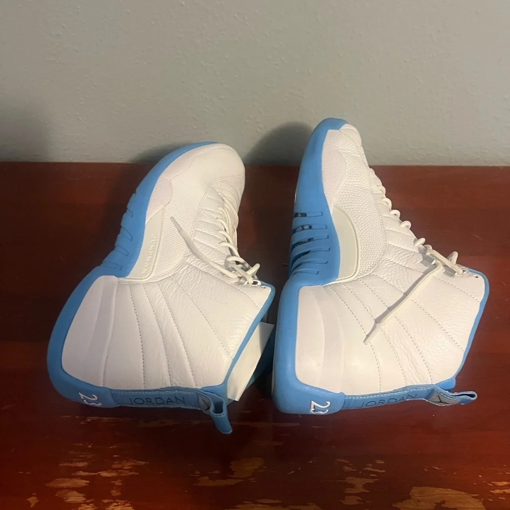 Jordan Men’s Athletic Shoes White and Light Blue Retro 12 Jordan
